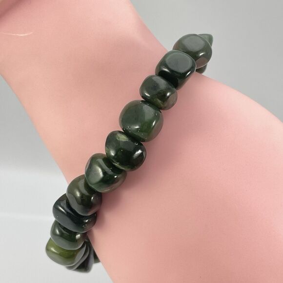Green Jade Large Chip Beaded Stretch Bracelet Elastic Statement Boho Classic - Picture 1 of 6